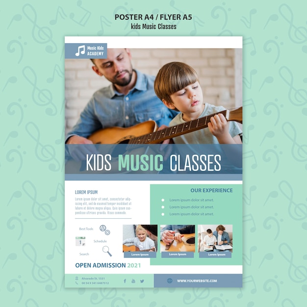 Kids music classes concept poster template