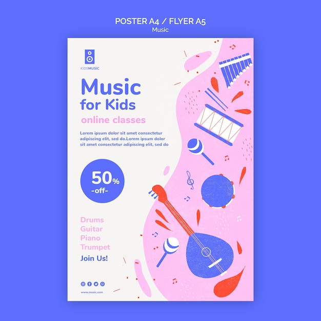 Free PSD kids music platform template flyer