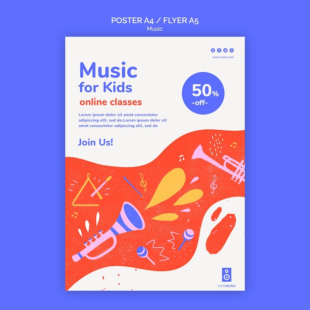 Free PSD kids music platform template poster