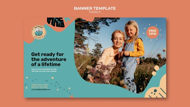 Kids and parents family banner design template