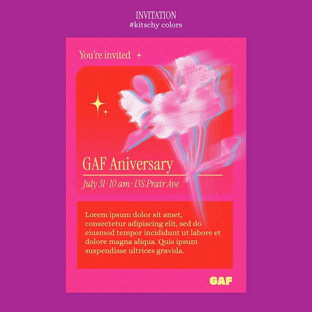 Free PSD kitschy colors flowers invitation template