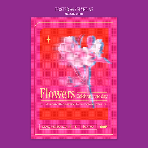 Free PSD kitschy colors flowers poster template