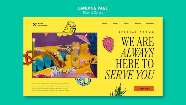 Free PSD kitschy colors food  landing page template