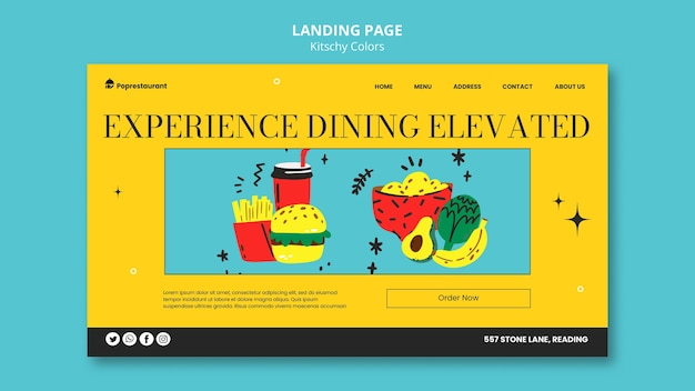 Free PSD kitschy colors food  landing page template