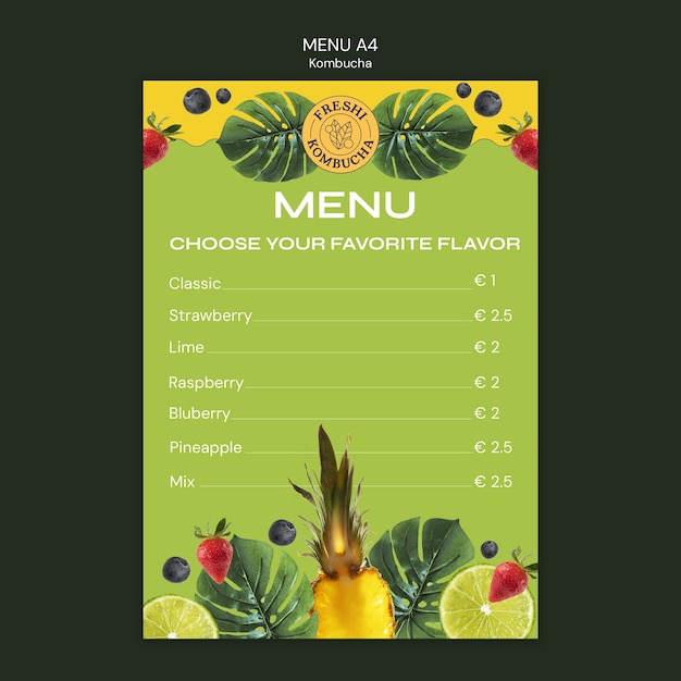 Free PSD kombucha drink menu template