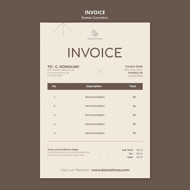 Korean cosmetics invoice template