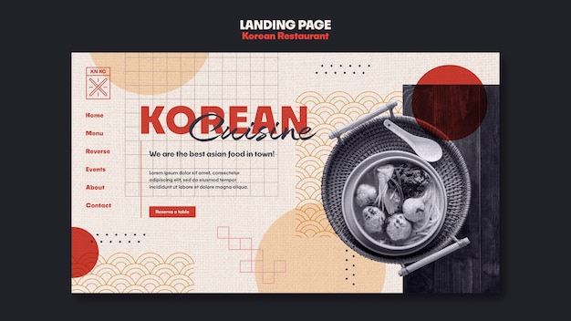 Free PSD korean food restaurant landing page template