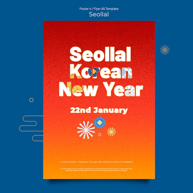 Free PSD korean new year poster template