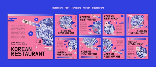 Free PSD korean restaurant instagram posts template