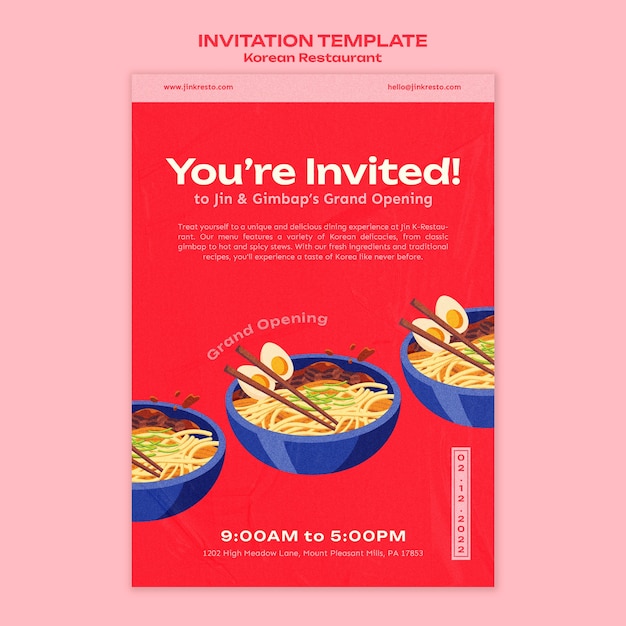 Free PSD korean restaurant invitation template