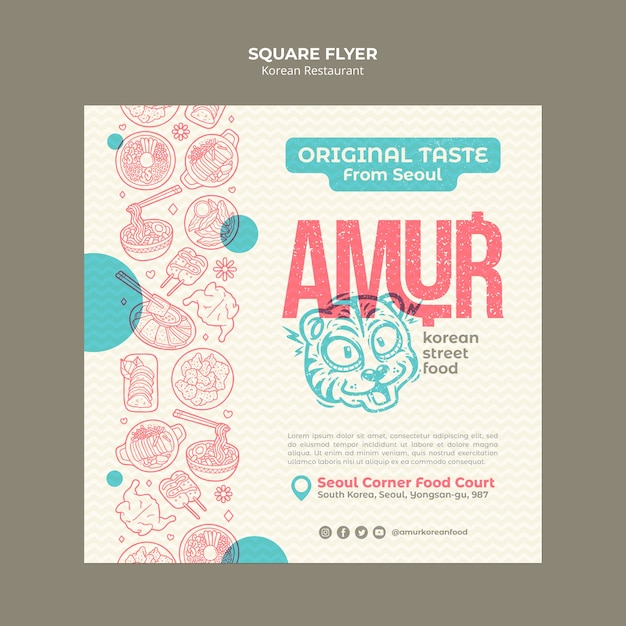 Korean restaurant square flyer template