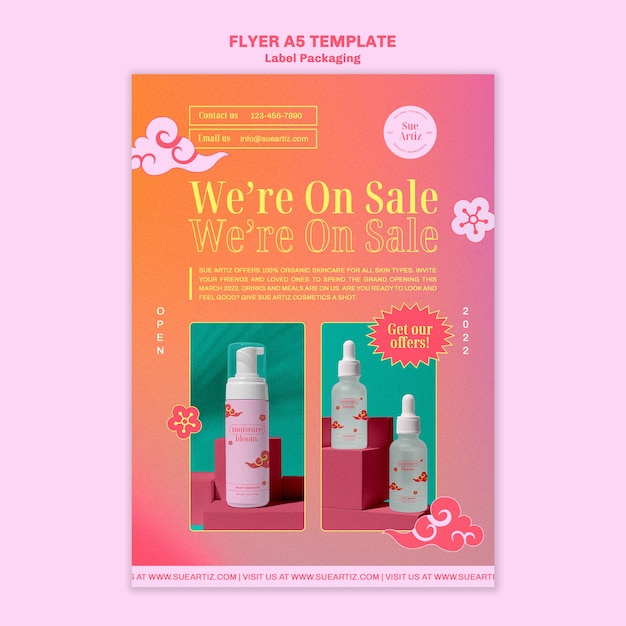 Label packaging with clouds a5 flyer