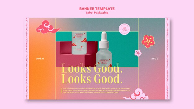 Label packaging with clouds banner template