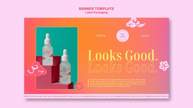 Label packaging with clouds banner