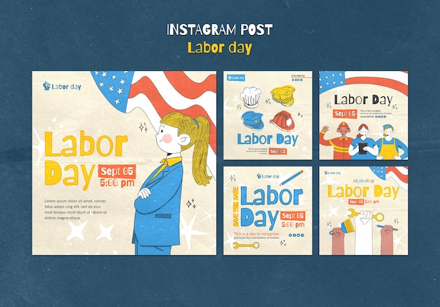 Free PSD labor day celebration instagram posts