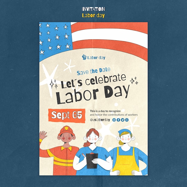 Free PSD labor day celebration invitation template