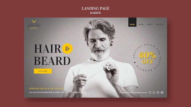 Free PSD landing page barber shop ad template