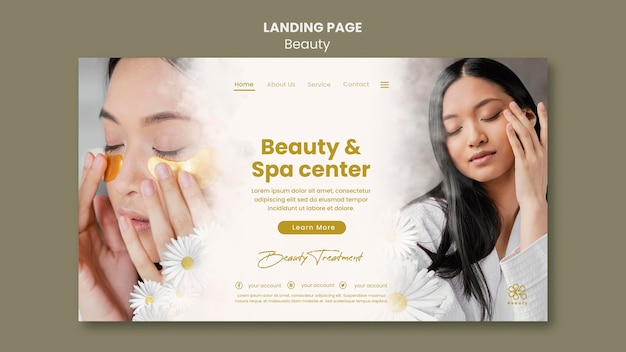 Free PSD landing page for beauty and spa with woman and chamomile flowers