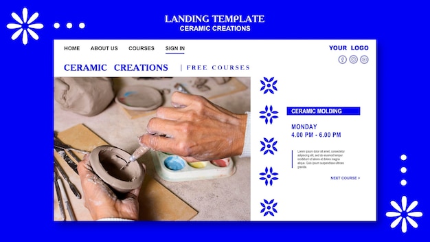 Free PSD landing page ceramic creations template