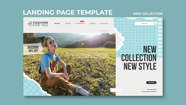 Free PSD landing page for fashion collection with woman in nature