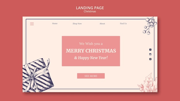 Free PSD landing page hand drawn christmas template