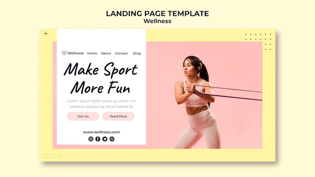 Free PSD landing page for health and wellbeing with woman doing fitness