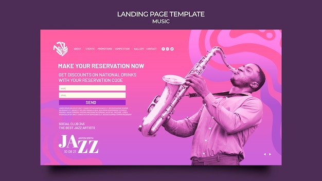 Free PSD landing page for jazz festival and club