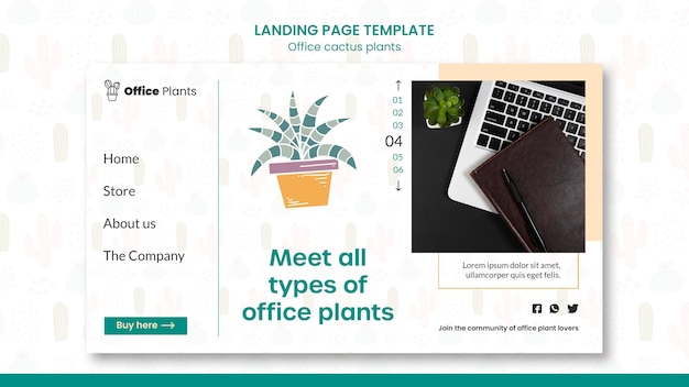 Free PSD landing page for office workspace plants