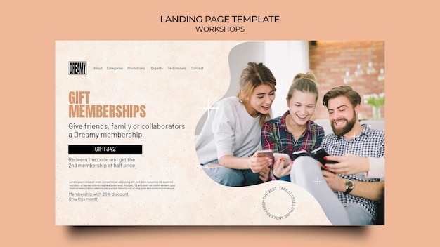 Free PSD landing page for profession workshops and classes