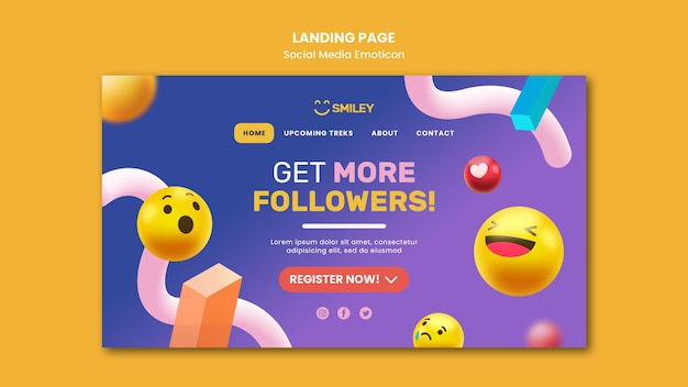 Landing page for social media app emoticons