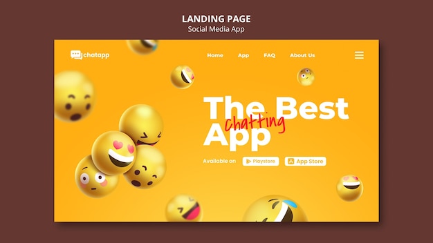 Landing page for social media chatting app with emojis