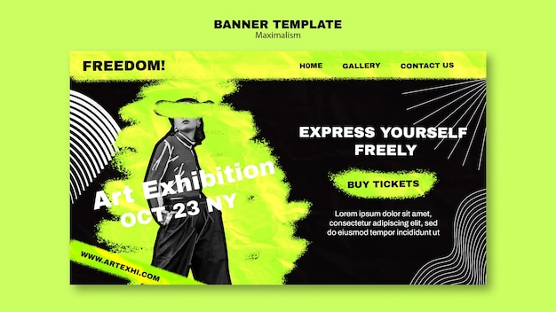 Free PSD landing page template for art exhibition in maximalist style