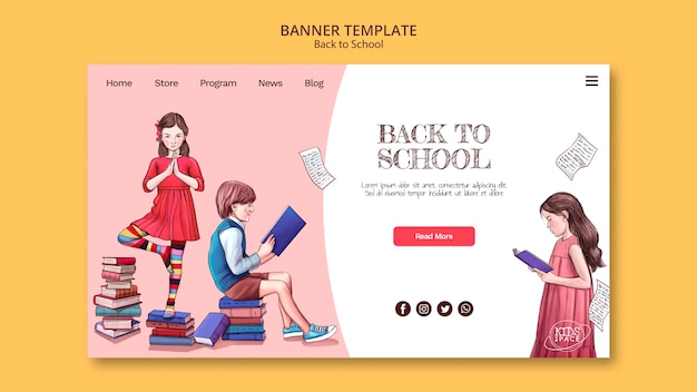 Landing page template for back to school with hand drawn elements