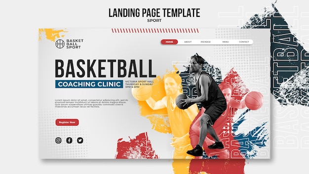 Landing page template for basketball with male player