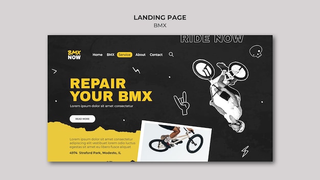 Free PSD landing page template for bmx biking with man and bicycle