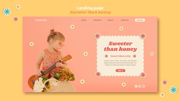 Free PSD landing page template for children with flowers