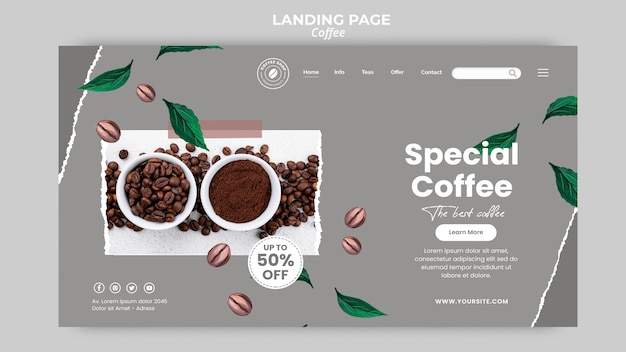 Free PSD landing page template for coffee