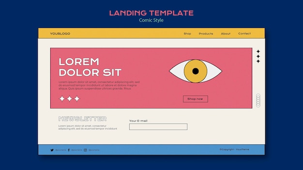 Free PSD landing page template in comic style