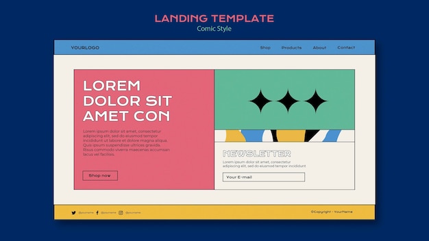 Landing page template in comic style