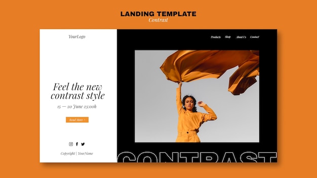 Landing page template for contrasting style