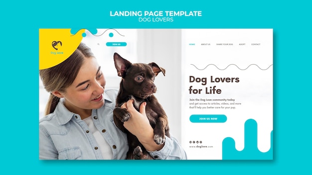 Free PSD landing page template for dog lovers with female owner