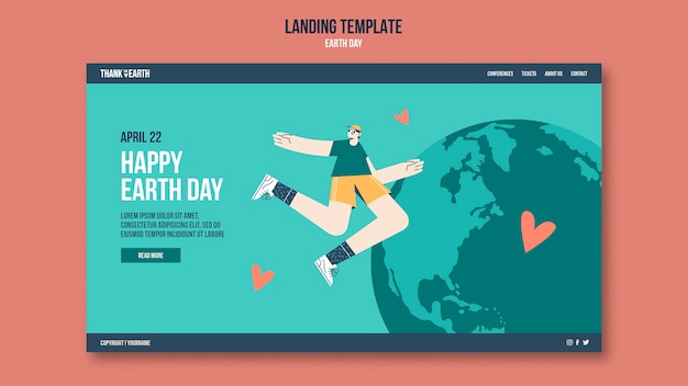 Free PSD landing page template for earth day with people and planet