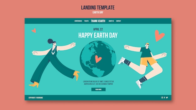 Free PSD landing page template for earth day with people and planet