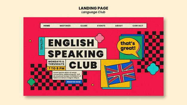 Landing page template for english language club