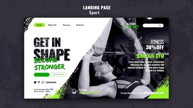 Landing page template for exercise and gym training