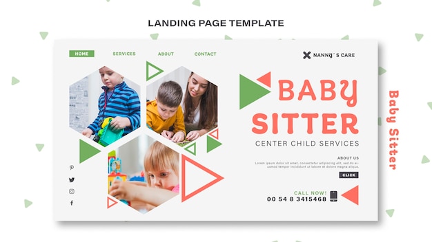 Free PSD landing page template for female baby-sitter with child