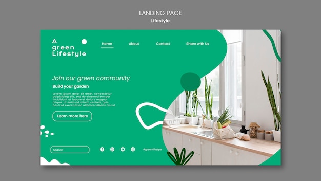 Free PSD landing page template for green lifestyle with plant