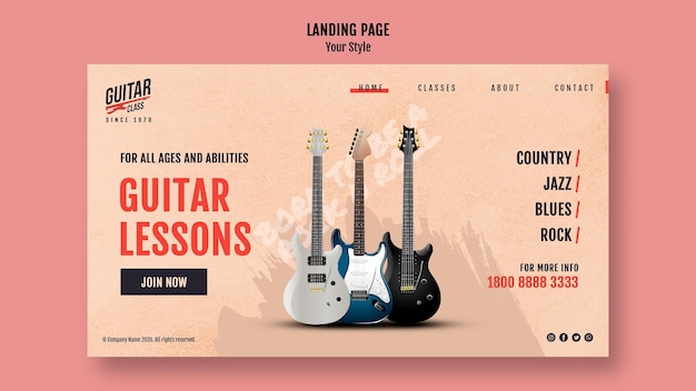 Free PSD landing page template guitar lessons