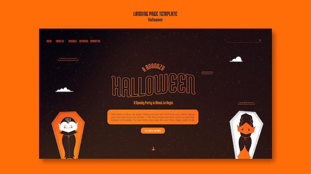 Free PSD landing page template for halloween with vampire in coffin