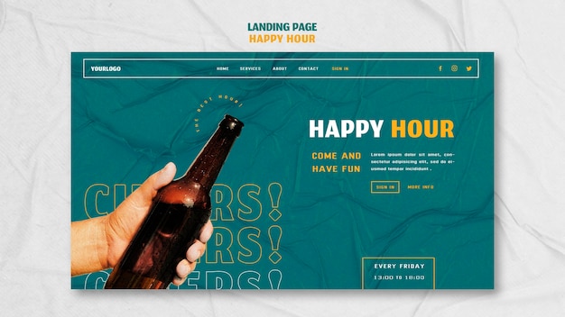 Free PSD landing page template for happy hour